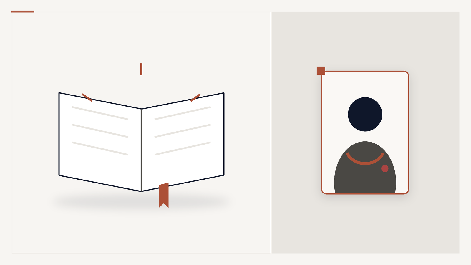 Concept illustration of an open book beside a framed abstract character portrait, representing Litavue's idea of AI-enhanced reading.